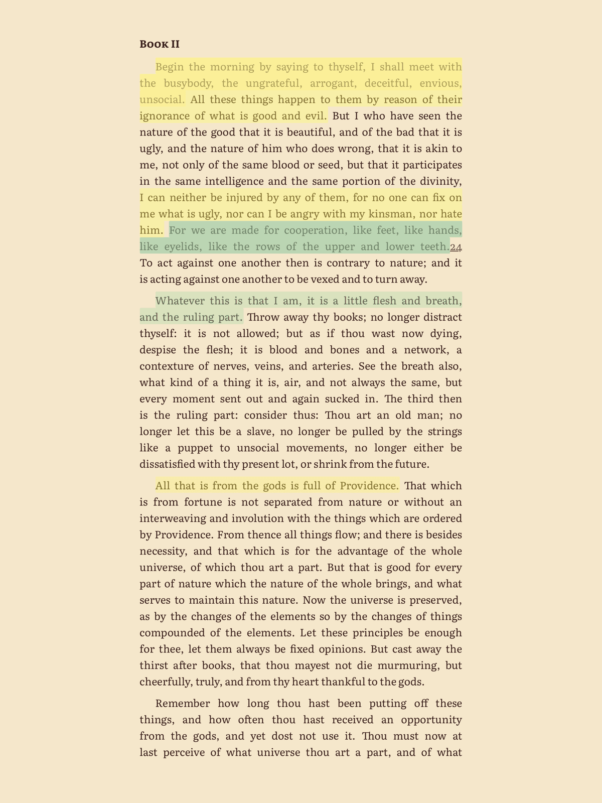 A page of text with several highlights in different colors, one with an underline style