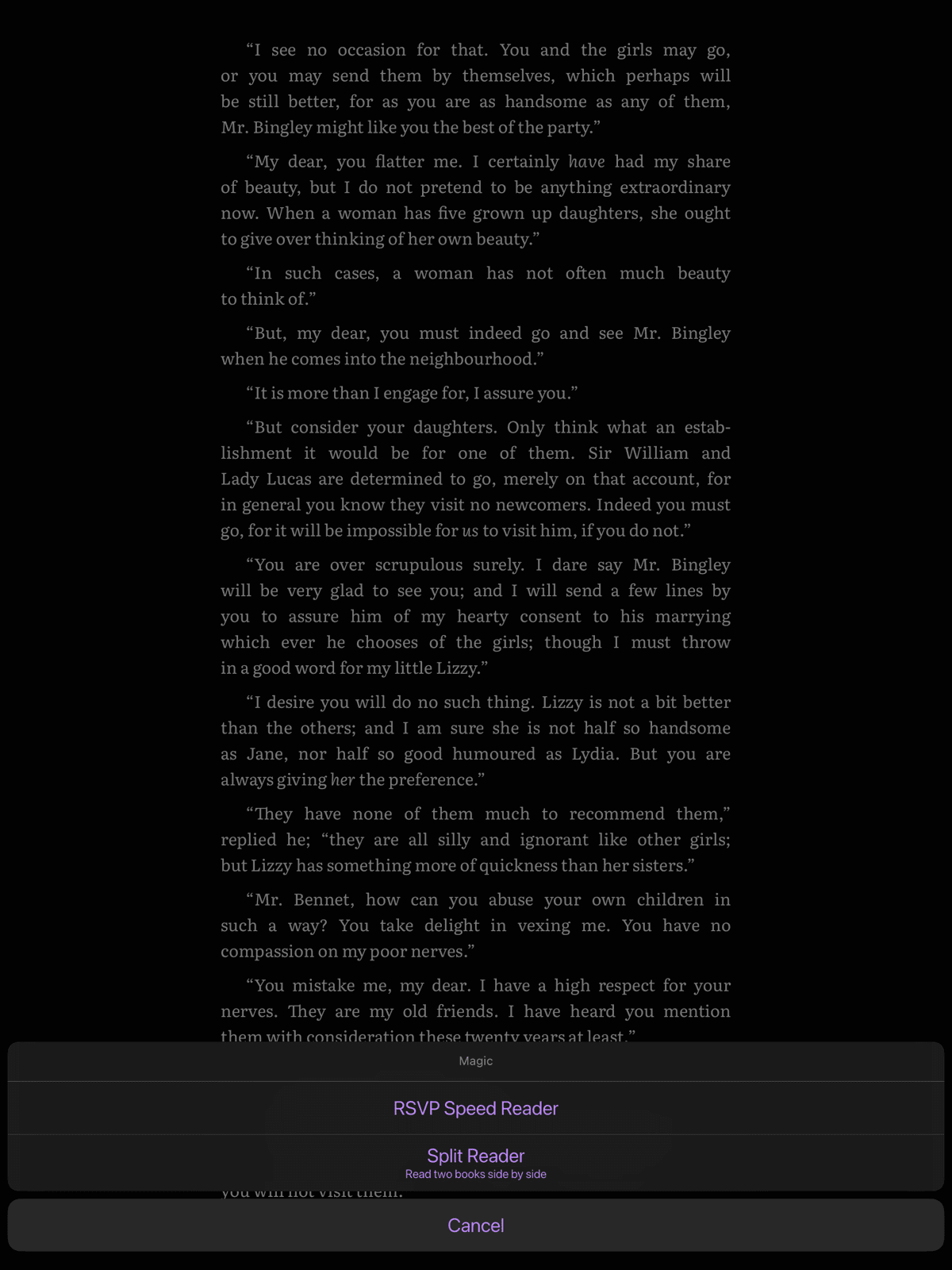 Magic Menu with Split Reader highlighted