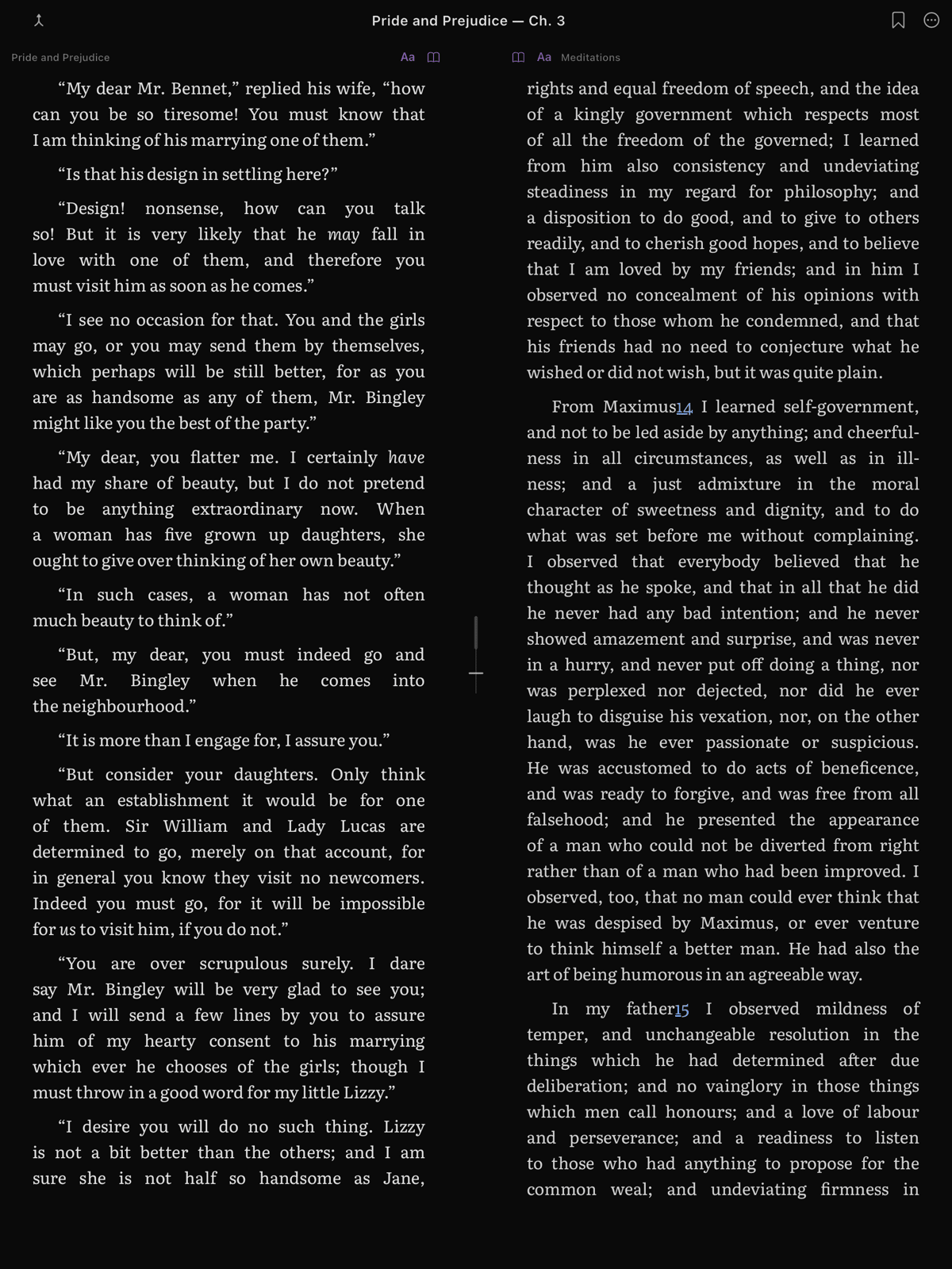 Two different books side by side on iPad