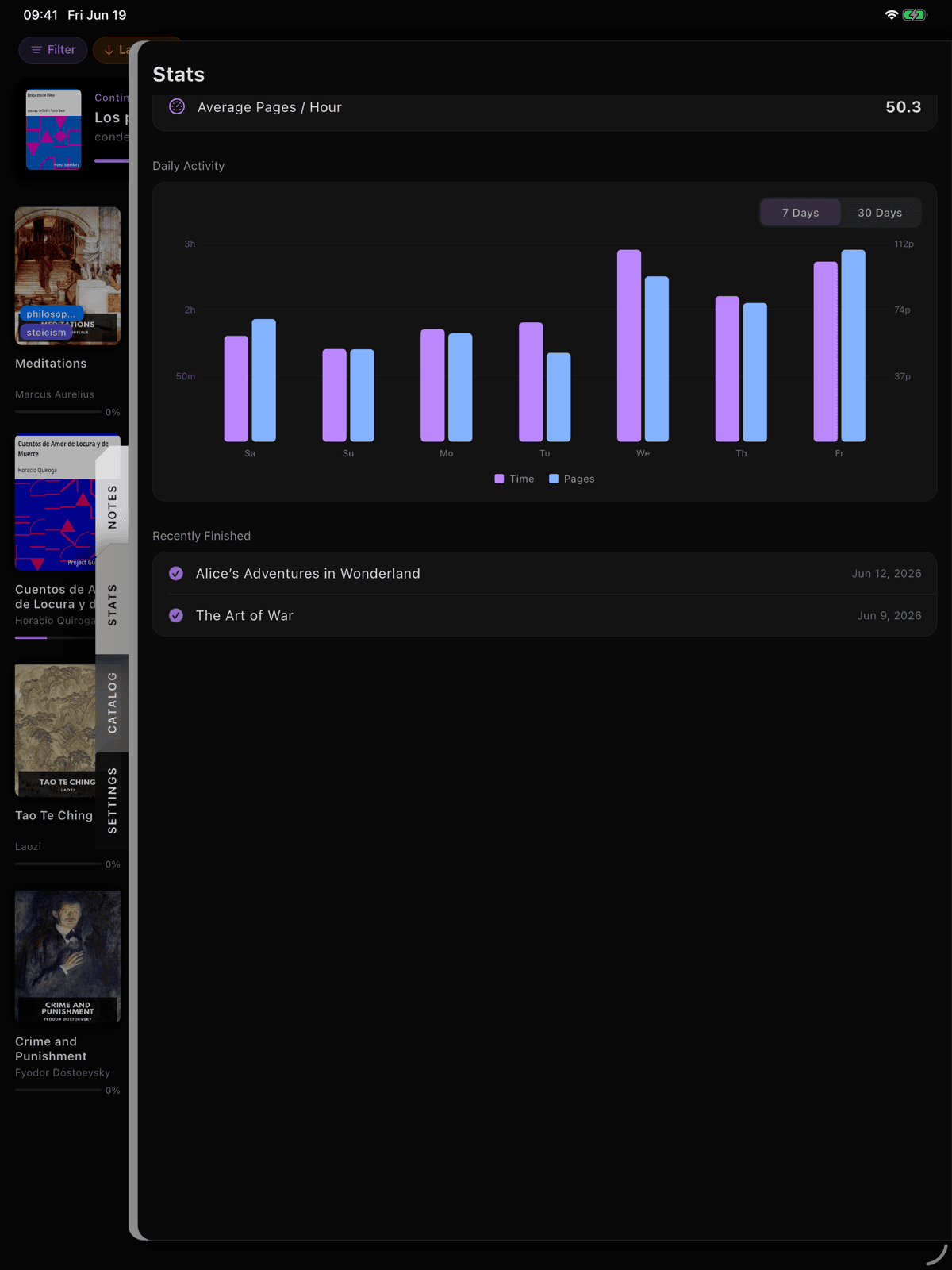 Daily activity bar chart with varying heights, one bar tapped showing a tooltip