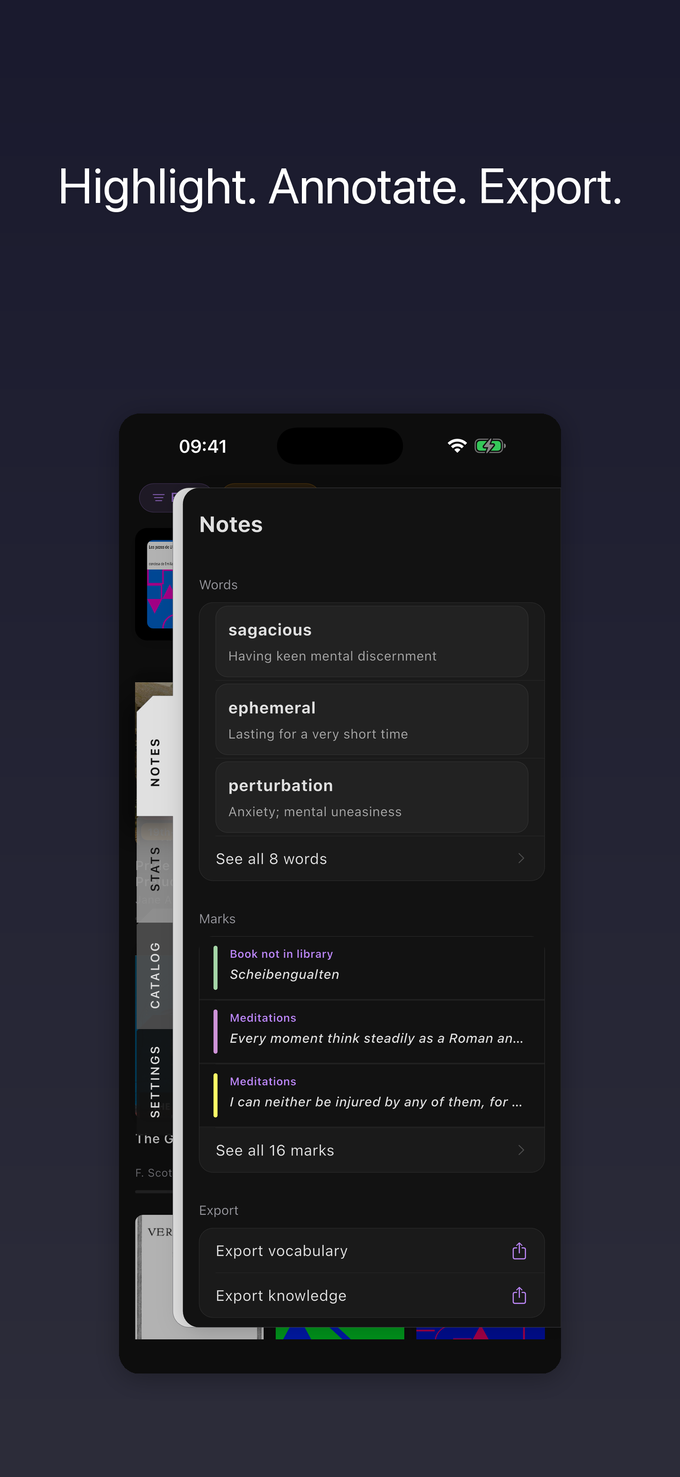 ScrollWizard highlights and notes on a book page